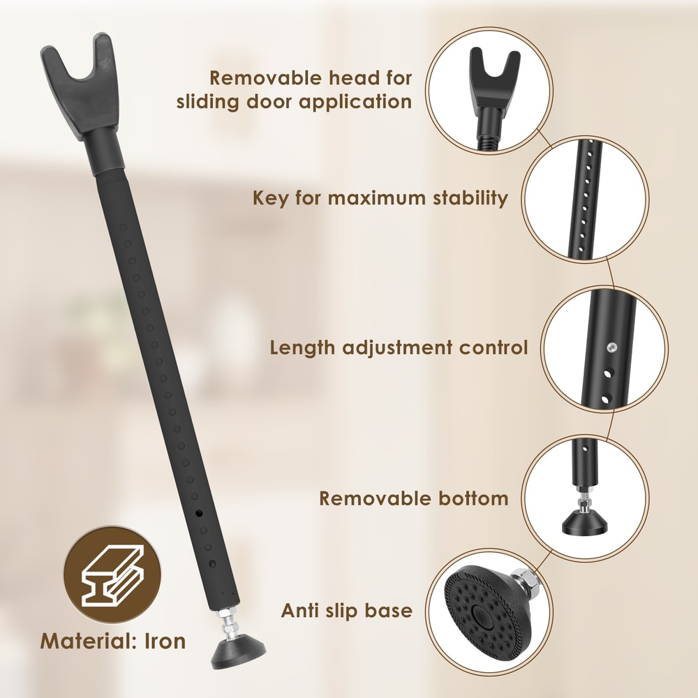 Sliding Door Lock Bar Adjustable Door Security Bar, Removable Door Stopper, Patio Glass Door Jammer