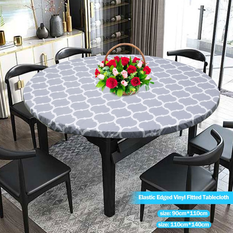 Table Cloth Waterproof Cover Plastic Elastic Edged Vinyl Fitted Tablecloth Flannel Backed Indoor Ou 1