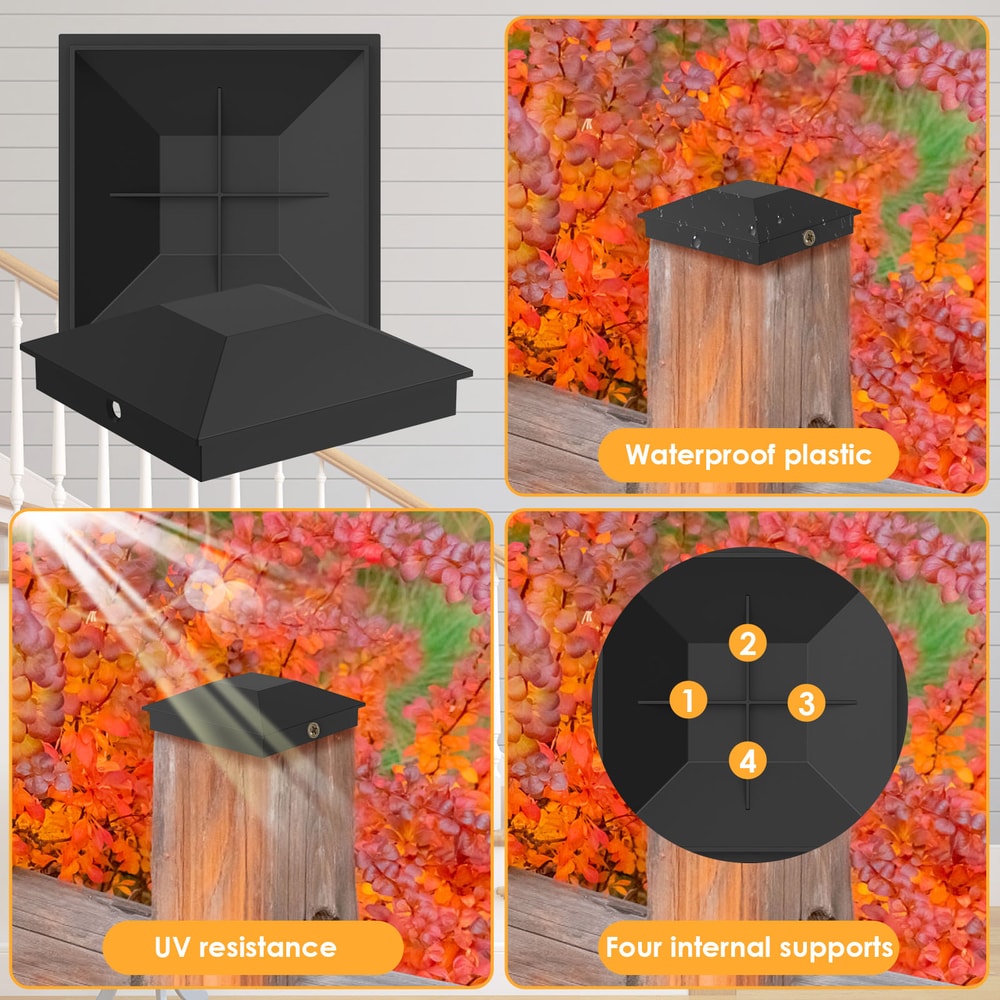Wood Fence Post Covers, Sturdy Plastic Deck Post Cover, Waterproof Heat Resistant Deck Post Caps for Garden Fence