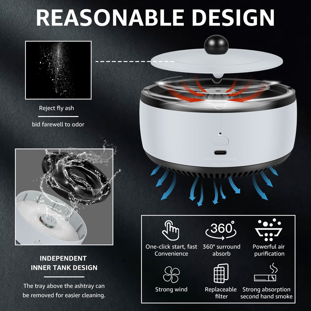 Purifier Ashtray Smoking Accessories With Lid Filter SecondHand Smoke Remove Odour For Family Offic 4