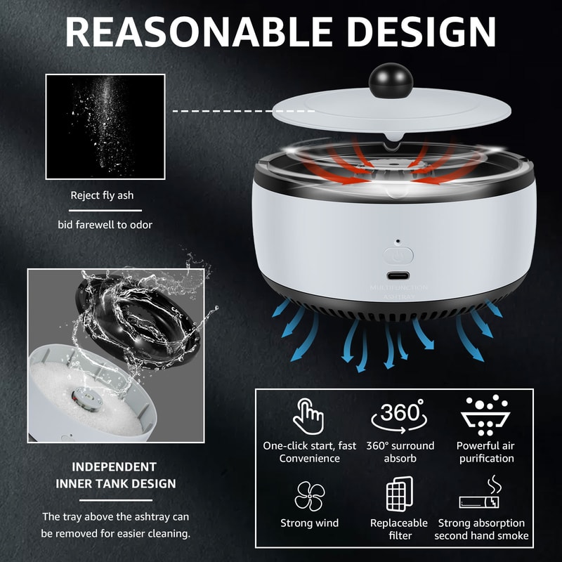 Purifier Ashtray Smoking Accessories With Lid Filter SecondHand Smoke Remove Odour For Family Offic 4