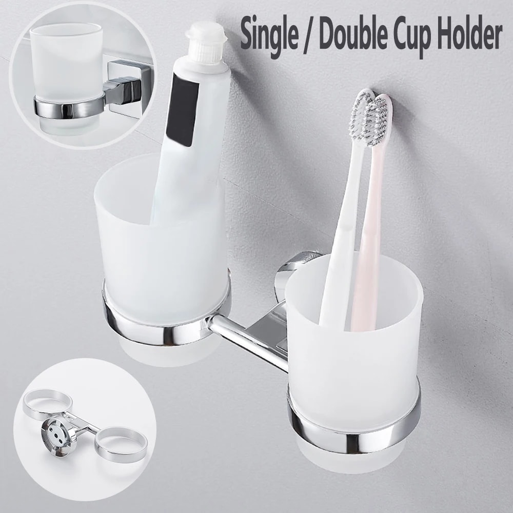 Double Tumbler Cup Holder Tooth Brushing Cup Bathroom Supplies Toothbrush Holder Wall Mount Strong 1