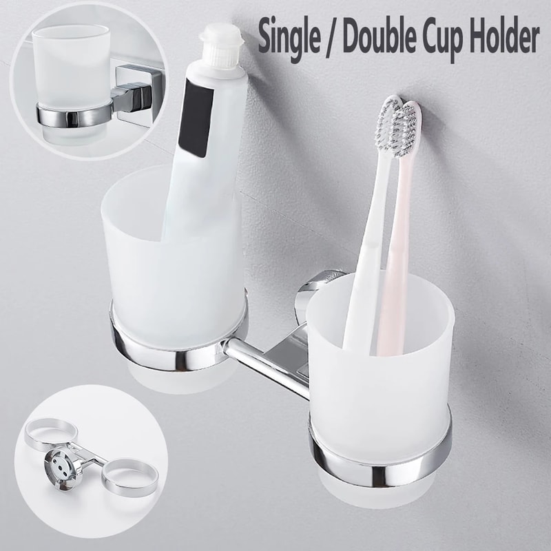 Double Tumbler Cup Holder Tooth Brushing Cup Bathroom Supplies Toothbrush Holder Wall Mount Strong 1