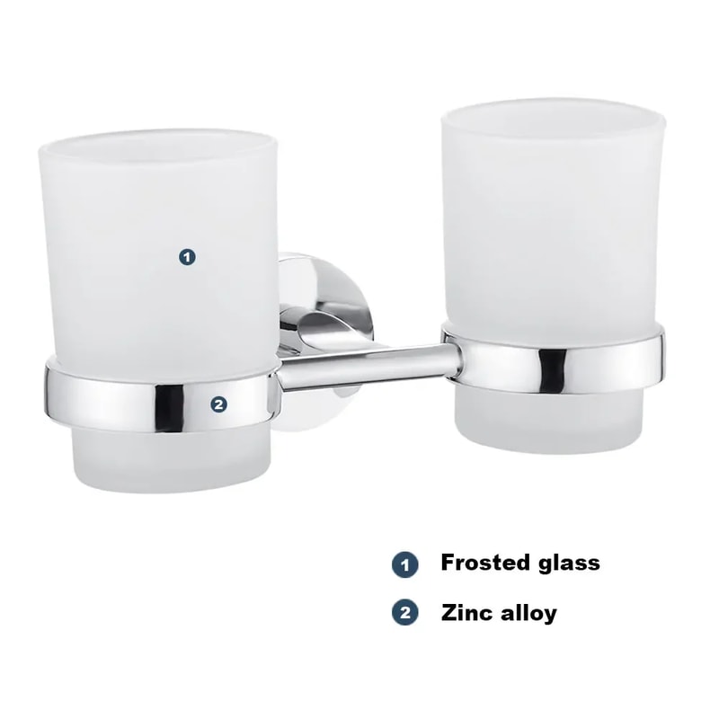 Double Tumbler Cup Holder Tooth Brushing Cup Bathroom Supplies Toothbrush Holder Wall Mount Strong 2