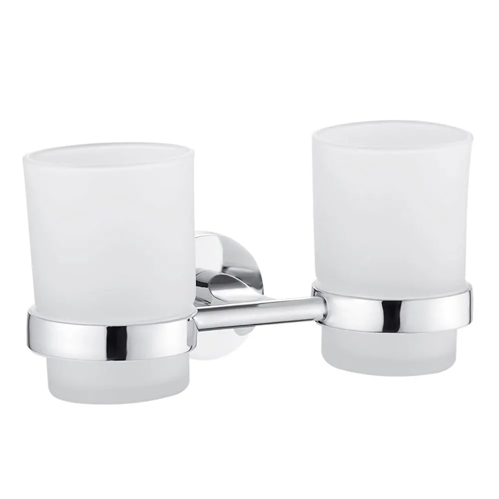 Double Tumbler Cup Holder Tooth Brushing Cup Bathroom Supplies Toothbrush Holder Wall Mount Strong 7