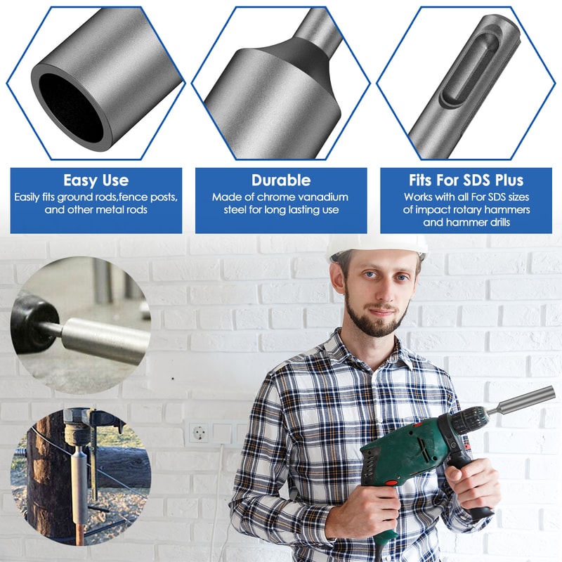 SDS Plus Ground Rod Driver Earth Stake Grounding Rod Hardened Steel For SDS Plus Rotary Hammer Dri