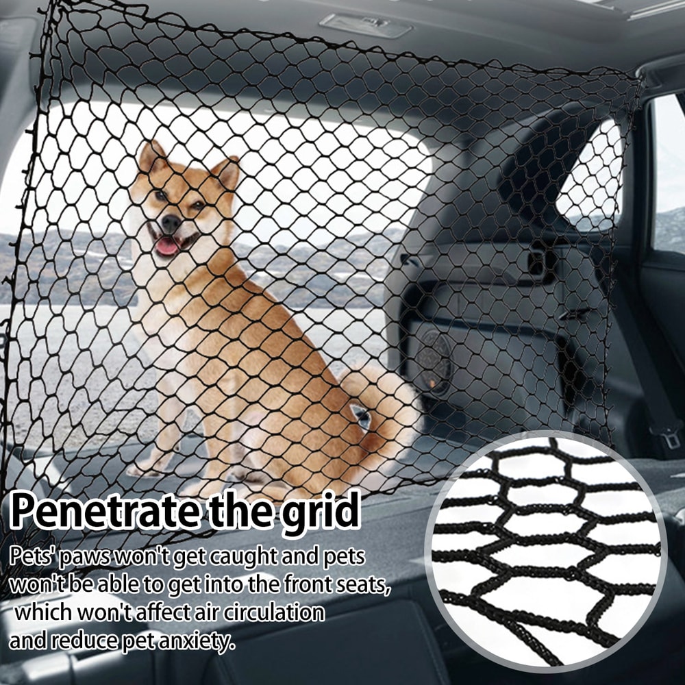 Durable Pet Car Barrier Net, Elastic Dog Safety Fence, Fold able Car Dog Barrier with Hooks, Universal Auto Dog