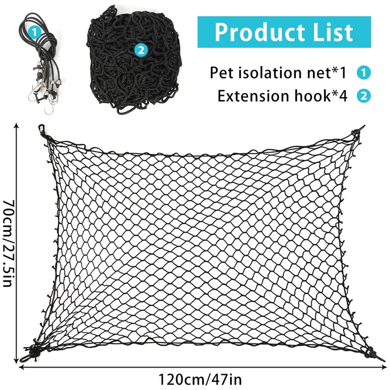 Durable Pet Car Barrier Net, Elastic Dog Safety Fence, Fold able Car Dog Barrier with Hooks, Universal Auto Dog