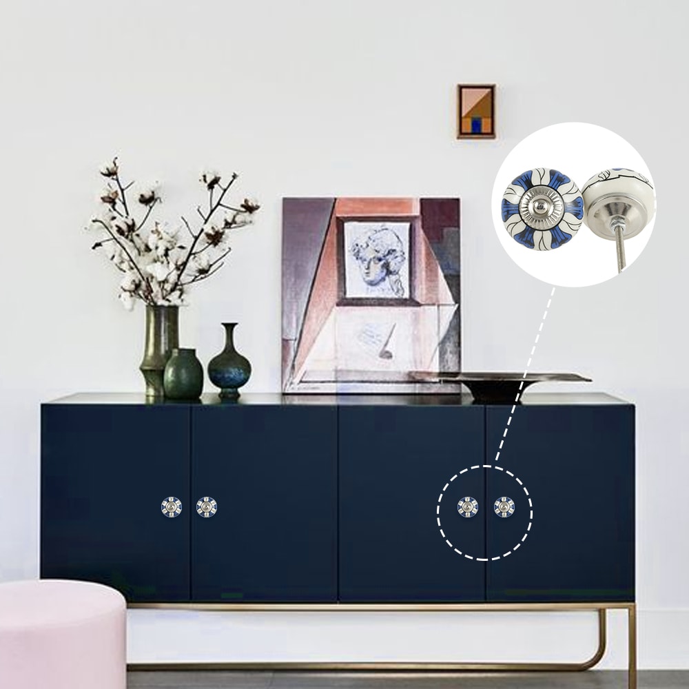 Chic Vintage Ceramic Drawer Knobs Round Flowershaped Drawer Pulls Porcelain Retro Handles Set With 0