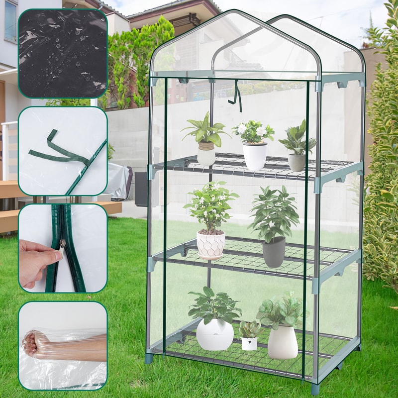 Garden Greenhouse Walkin Green House Transparent Cover With Doors Windows Waterproof Frost Protect 2
