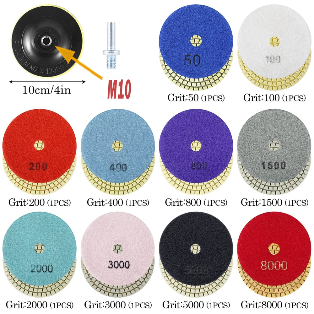 Diamond Polishing Pads Kit WetDry Buff Disc Set For Granite Concrete Glass Polishing 6