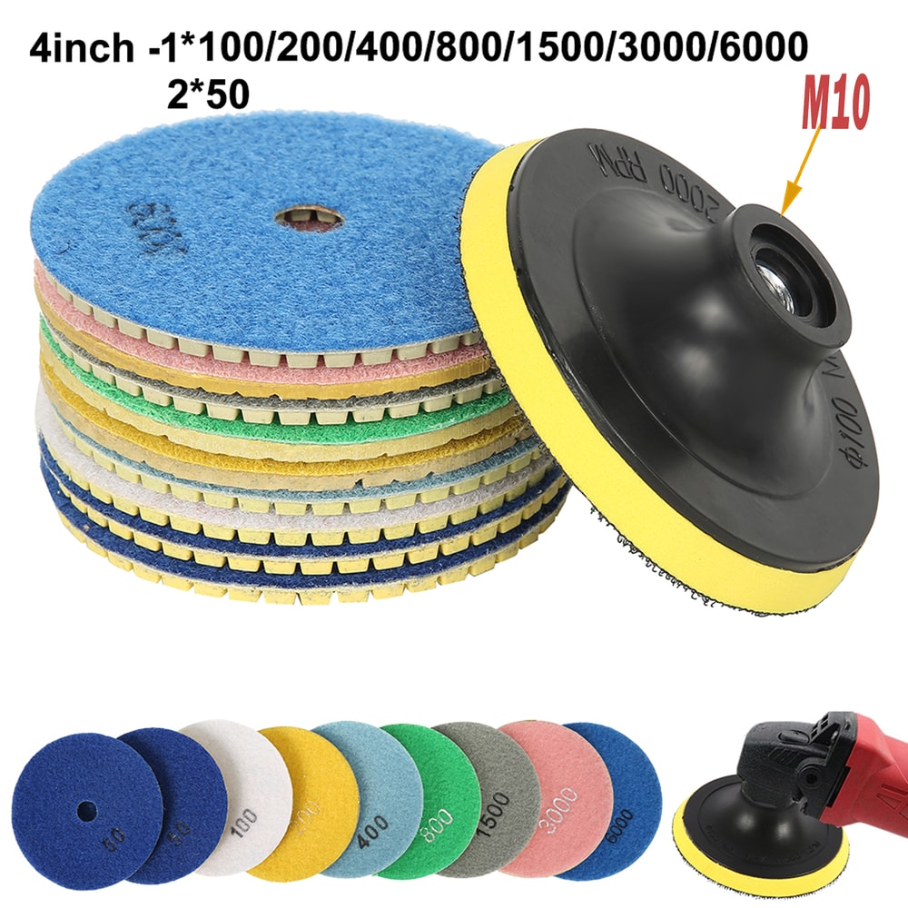 Diamond Polishing Pads Kit WetDry Buff Disc Set For Granite Concrete Glass Polishing 9