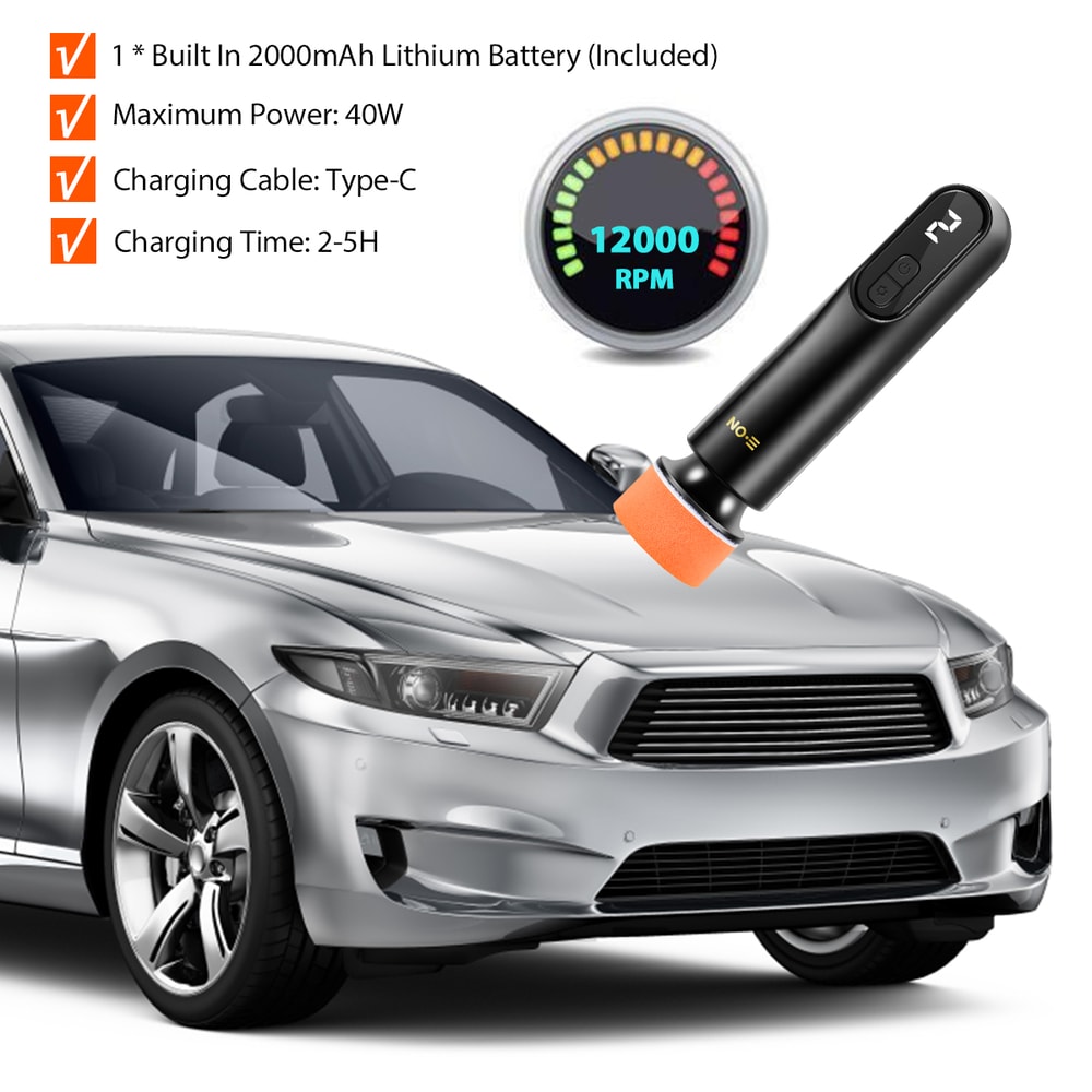 Car Polisher Machine Wireless Electric Polishing Wax Tool Adjustable Speed LED Display Auto Polish 6