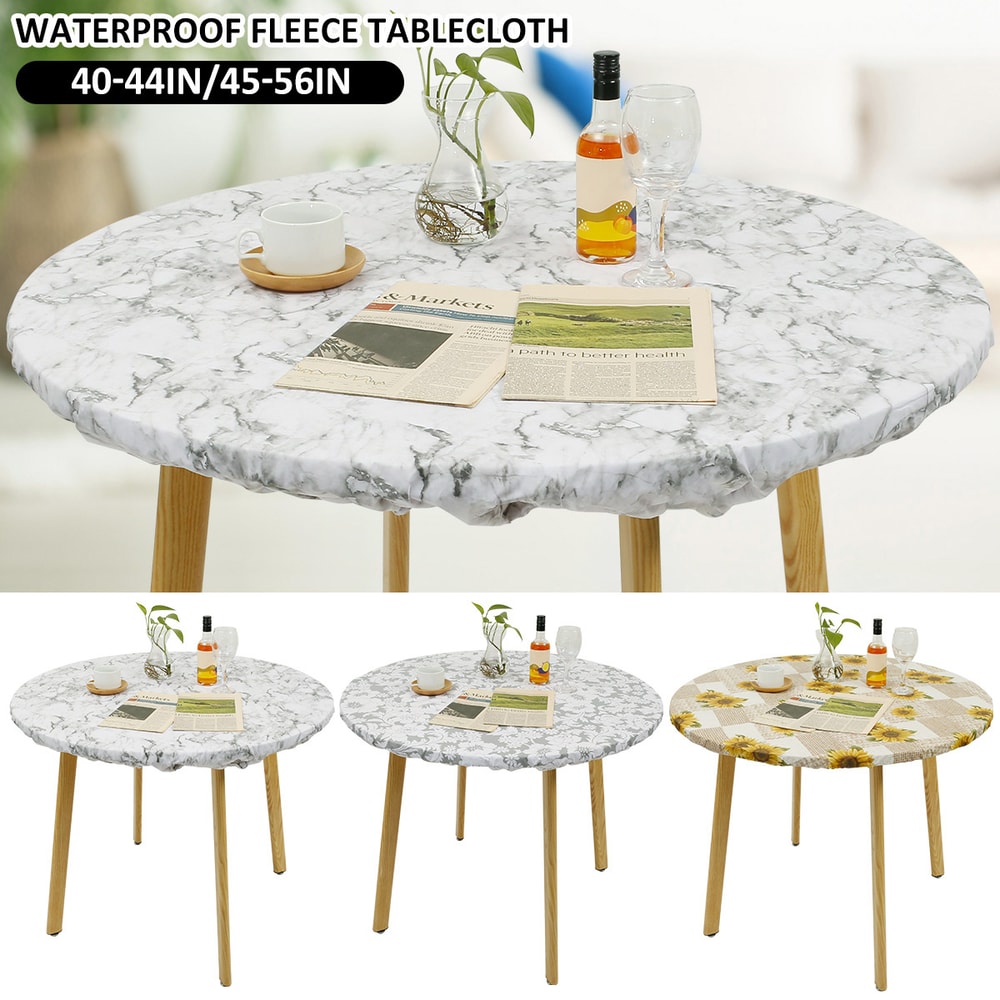 Water Proof Round Table Cloth Elastic Fixation PVC Table Cover Flannel Backed Table Pad For Dining