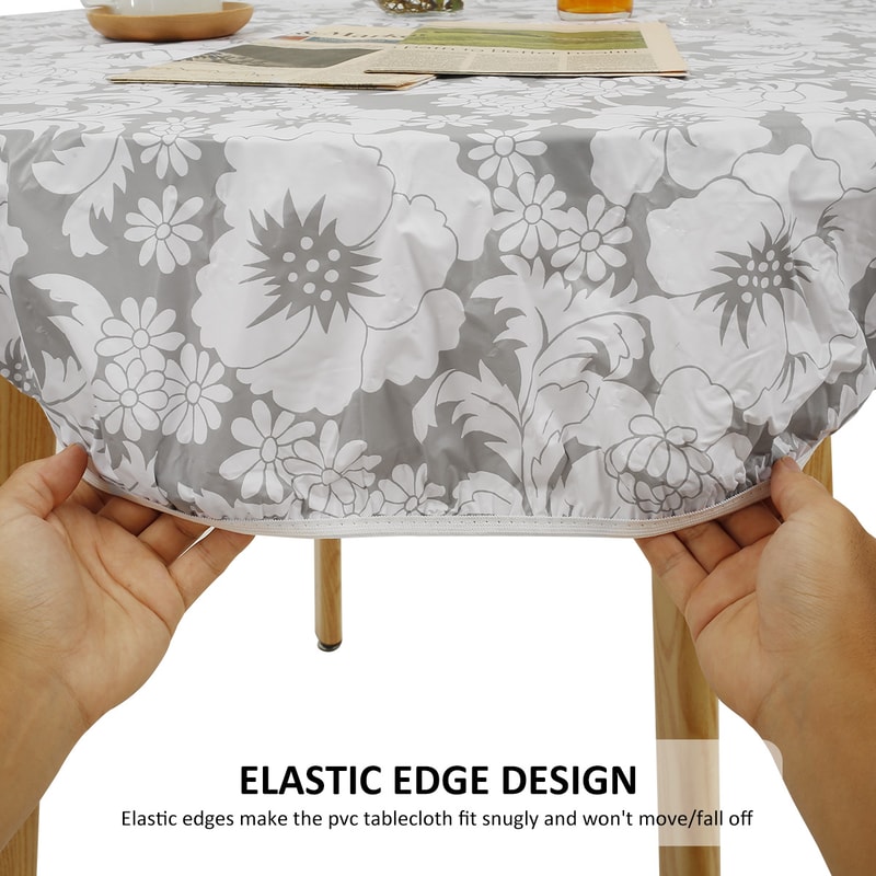 Water Proof Round Table Cloth Elastic Fixation PVC Table Cover Flannel Backed Table Pad For Dining