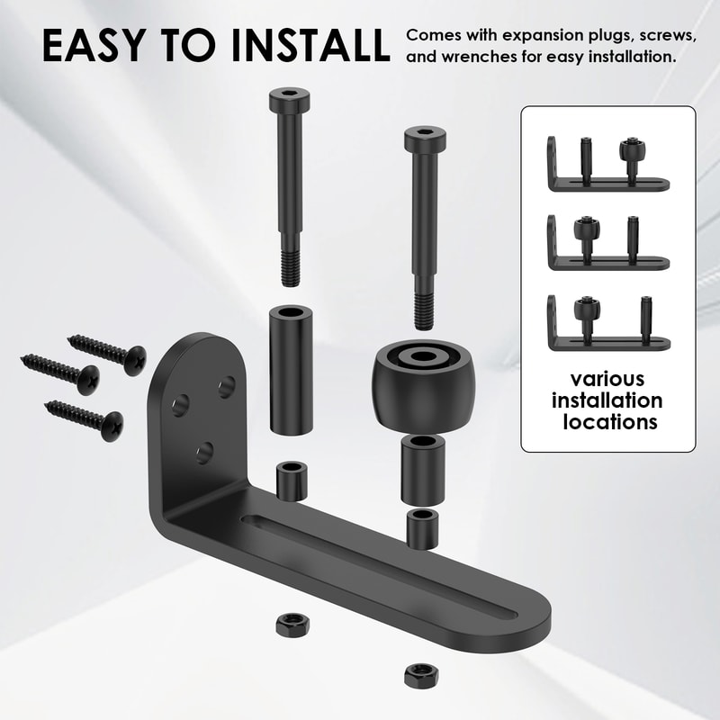 Adjustable Rollers Barn Door Hardware Wall Mount System Easy To Install Rounded Edge Design Flush B 3