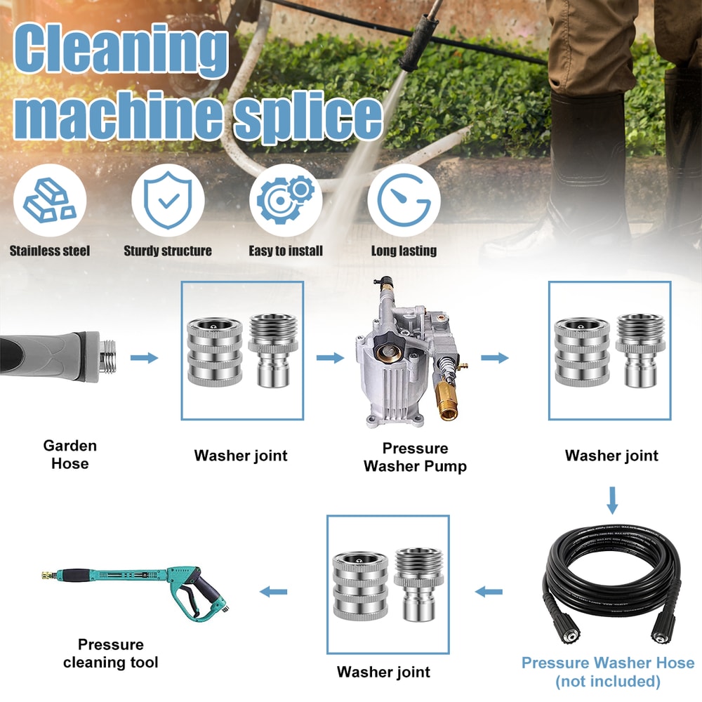 Thread Tap Coupling Stainless Steel Garden Hose Quick Connector, Water Hose Fitting, Pressure Washer Pump Adaptor