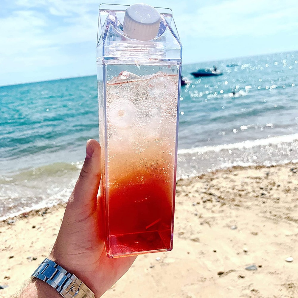 Reusable Clear Milk Carton Water Bottle Leakproof Portable Milk Bottle For Travel Water Storage Bot 4