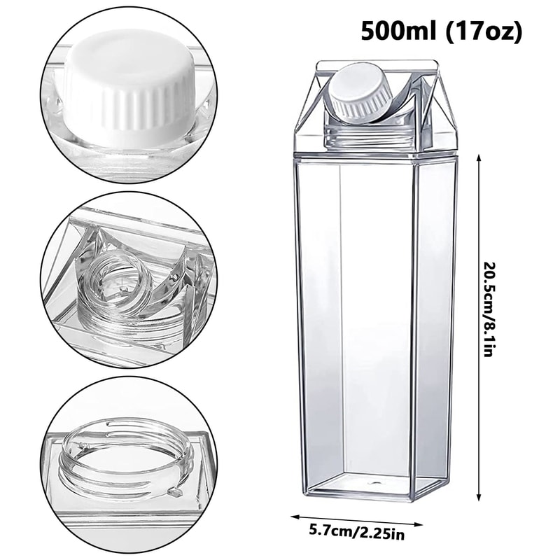 Reusable Clear Milk Carton Water Bottle Leakproof Portable Milk Bottle For Travel Water Storage Bot 6