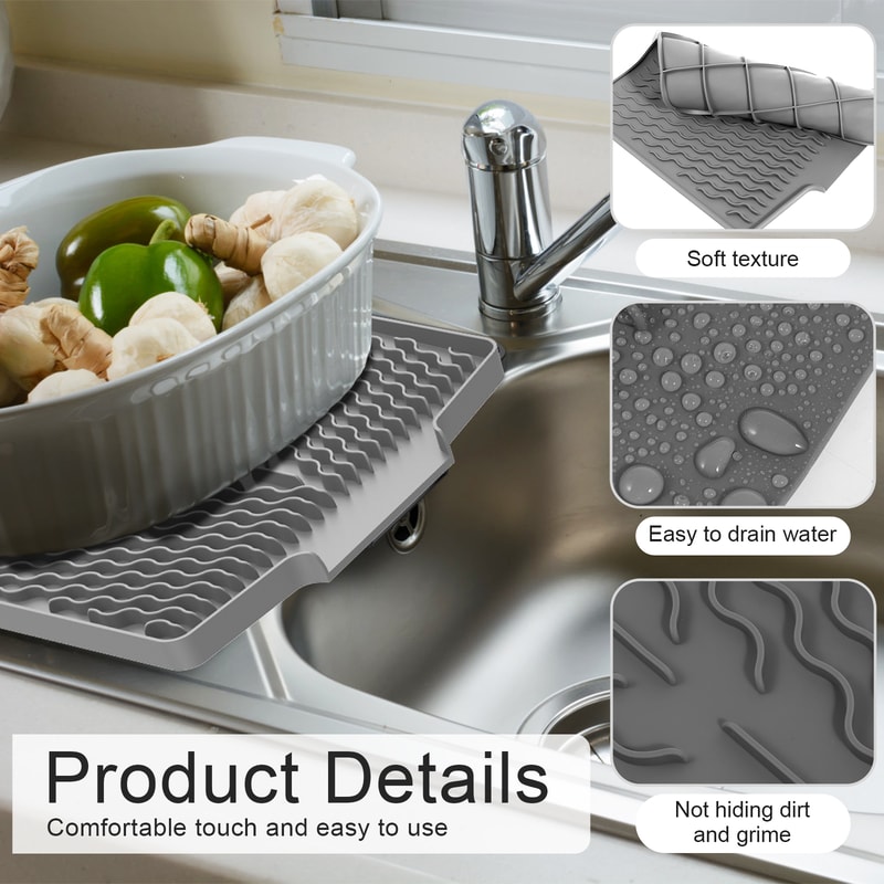 Silicone Dish Drying Mat Heat Resistant Reusable Nonslip Drying Pad For Counter Top Ideal For Dishe 4