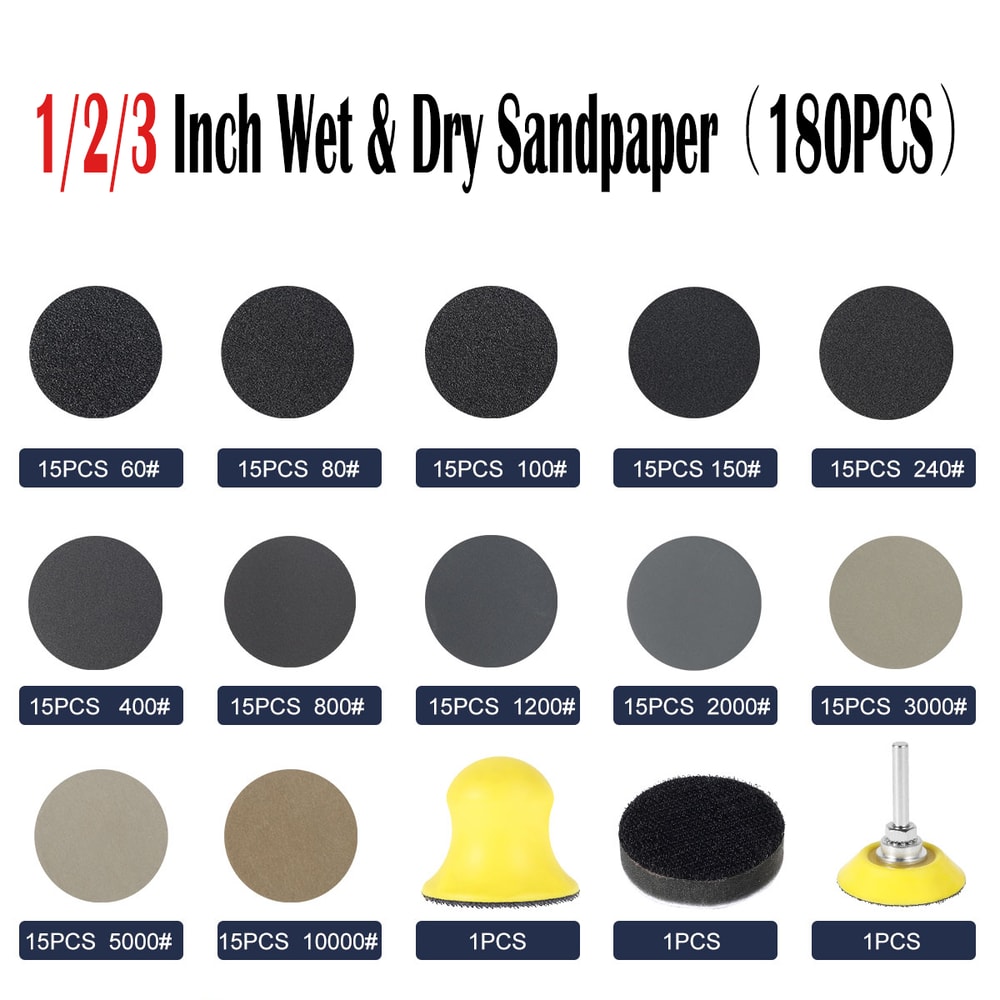 Wet Dry Sandpaper Hook Loop Silicon Carbide Grits Waterproof Sanding Discs Pads Set For Rotary Too 1