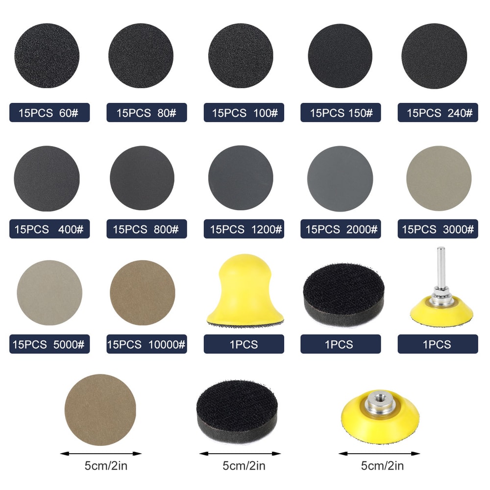 Wet Dry Sandpaper Hook Loop Silicon Carbide Grits Waterproof Sanding Discs Pads Set For Rotary Too 7