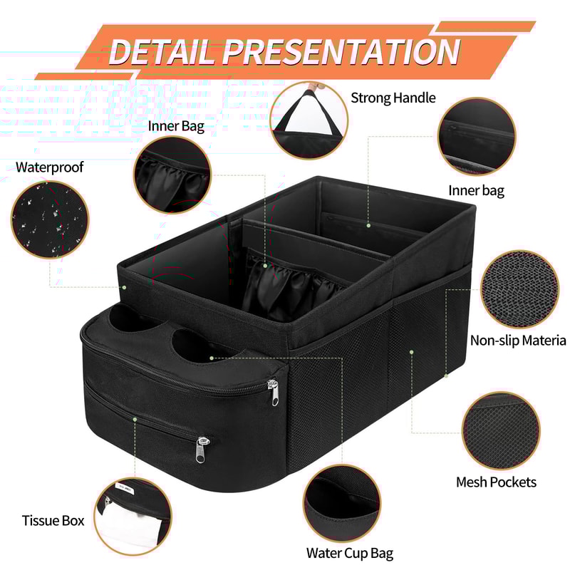 Car Trunk Organizer Storage Box Waterproof Folding Boot Seat Organizer Nonslip Pen Water Cup Phone 4
