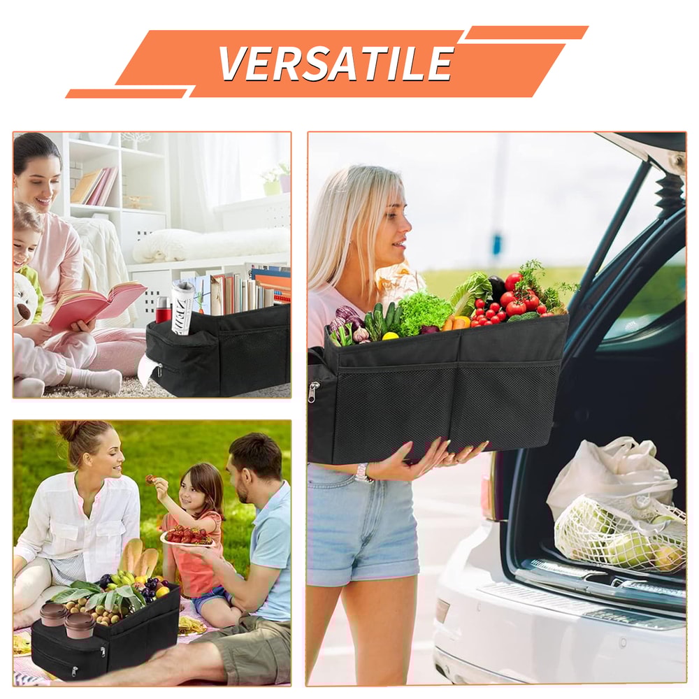 Car Trunk Organizer Storage Box Waterproof Folding Boot Seat Organizer Nonslip Pen Water Cup Phone 5