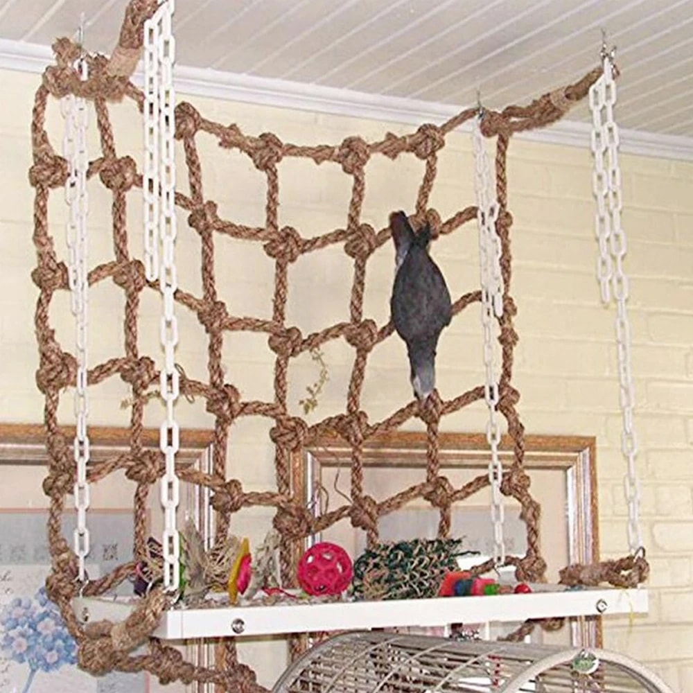 Birds Swing Ladder Toys Hemp Rope Net Pet Parrot Climbing Ropes With Hook Indoor Bird Chew Play Toy 0