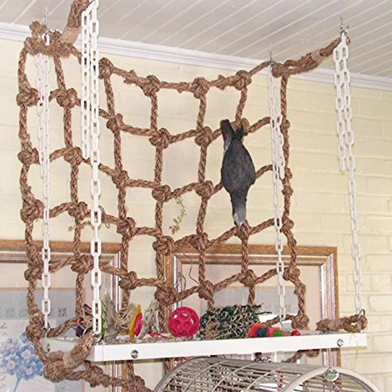 Birds Swing Ladder Toys Hemp Rope Net Pet Parrot Climbing Ropes With Hook Indoor Bird Chew Play Toy 0