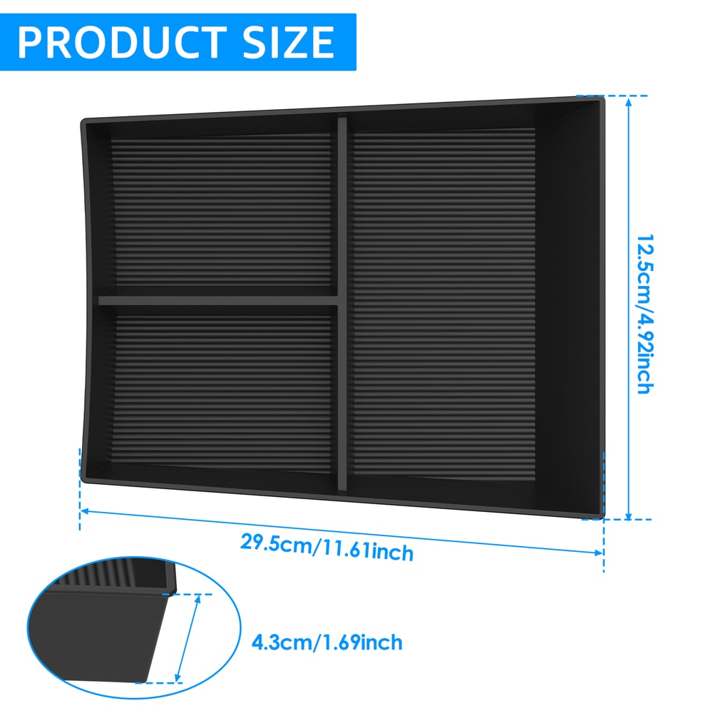 Car Center Console Lower Organiser NonSlip Tray TPE Armrest Insert Storage Box 5