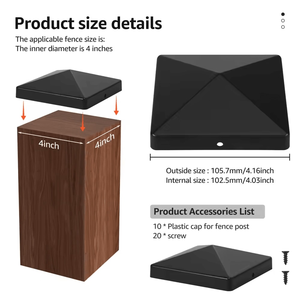 Plastic Fence Post Cap Black Deck Post Caps Square Column Cap Fence Covers Railing Cover For Effect 4