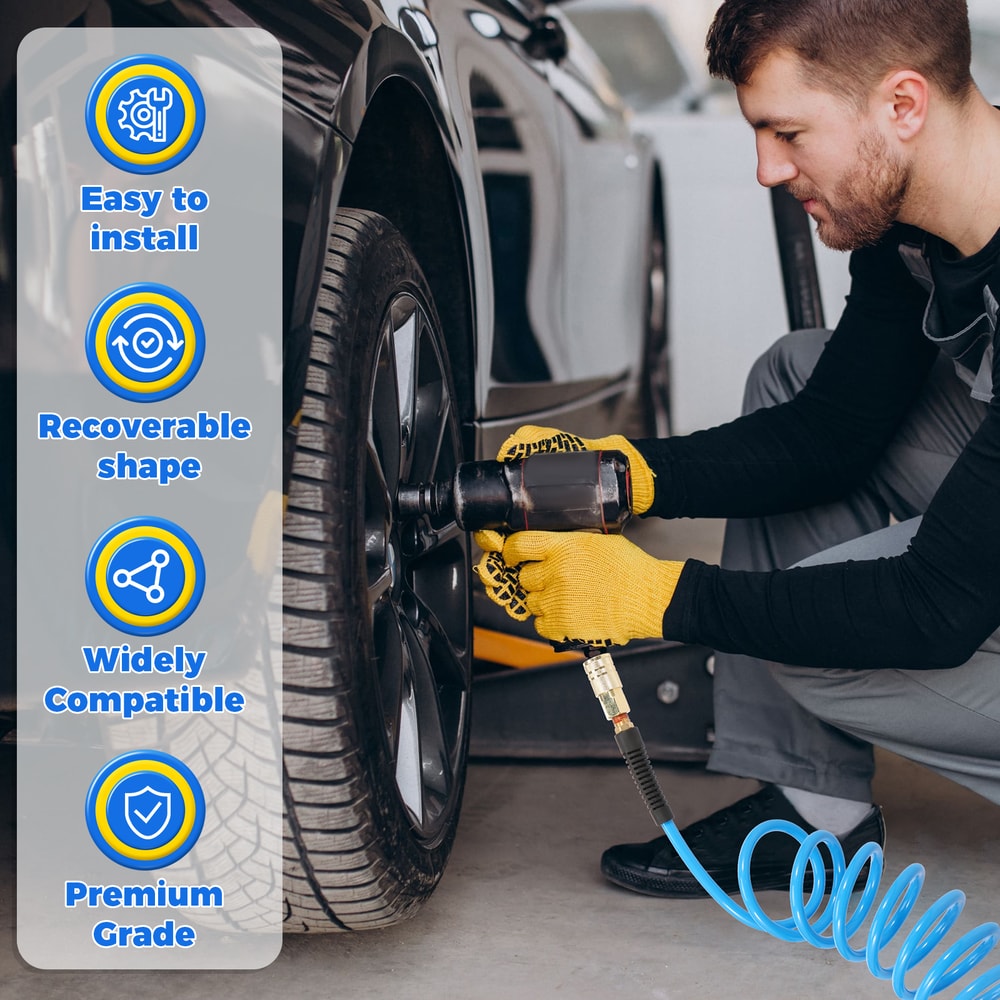 Air Compressor Hose with Coupler, Flexible PU Recoil Air Hose, Anti-Kink Tool Accessory