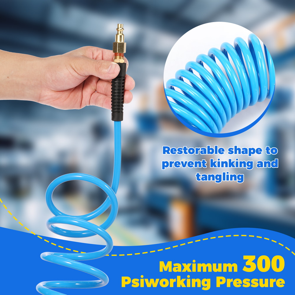 Air Compressor Hose with Coupler, Flexible PU Recoil Air Hose, Anti-Kink Tool Accessory