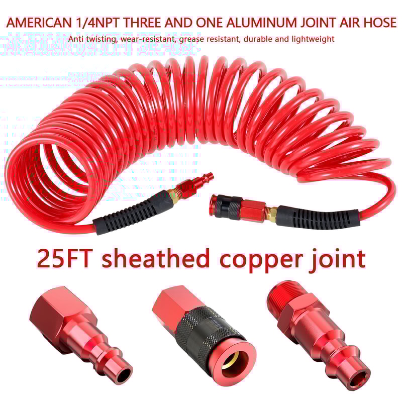Air Compressor Hose with Coupler, Flexible PU Recoil Air Hose, Anti-Kink Tool Accessory