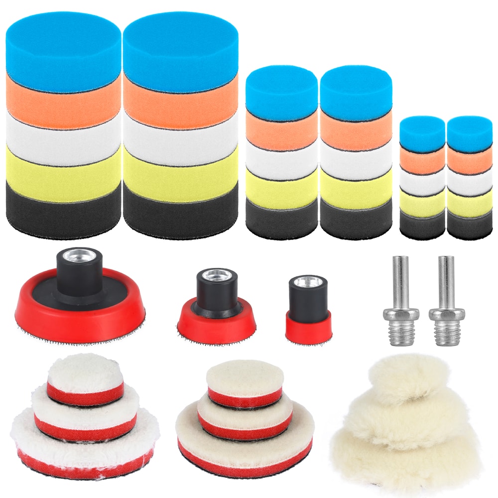 Car Polishing Pad Kit Microfiber Polishing Pads With Thread Adaptors Mix Size Reusable Sponge Pads 6