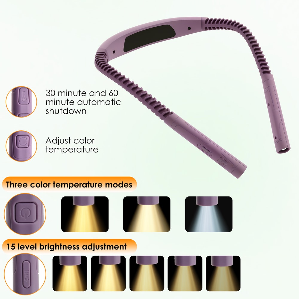 LED Neck Reading Light Speed Brightness Adjustable Type C Rechargeable Bendable Neck Light For Read 2