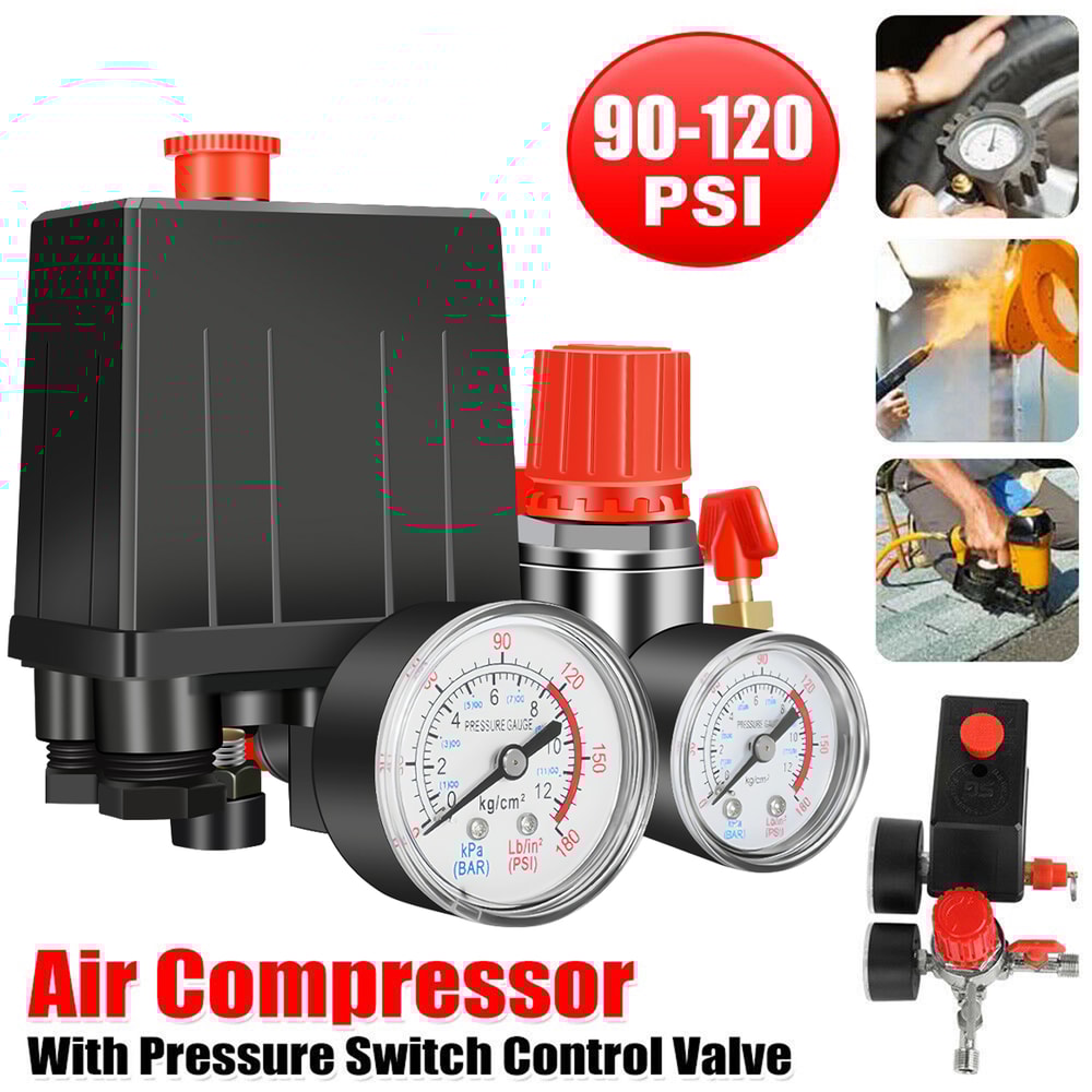 Air Compressor Pressure Switch Safety Valve Manifold Regulator Gauges BSP Pneumatic Tool Part 1