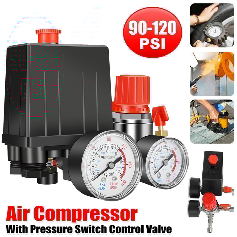 Air Compressor Pressure Switch Safety Valve Manifold Regulator Gauges BSP Pneumatic Tool Part 1