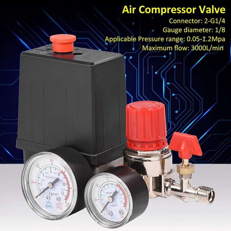Air Compressor Pressure Switch Safety Valve Manifold Regulator Gauges BSP Pneumatic Tool Part 3