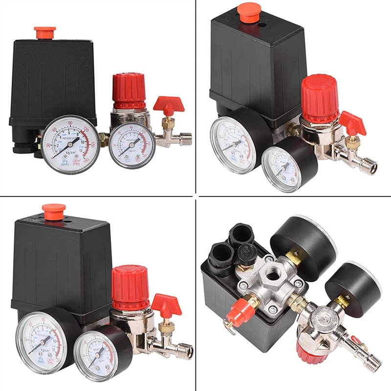 Air Compressor Pressure Switch Safety Valve Manifold Regulator Gauges BSP Pneumatic Tool Part 4