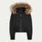Chic Womens Cotton Coat Withe Faux Fur Hat Full Sleeve Zipper Solid Female Short Coats 2025 Autumn