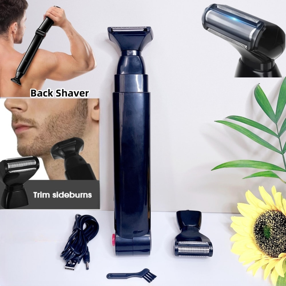 Electric Back Shaver for Men - Rechargeable, Foldable Groomer for Smooth Back Hair Removal