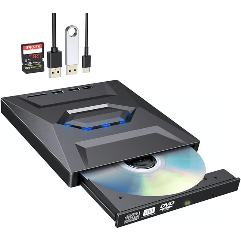Portable External CD DVD Drive 3in1 Burner Player For PC Mac SDUSB Hub 12