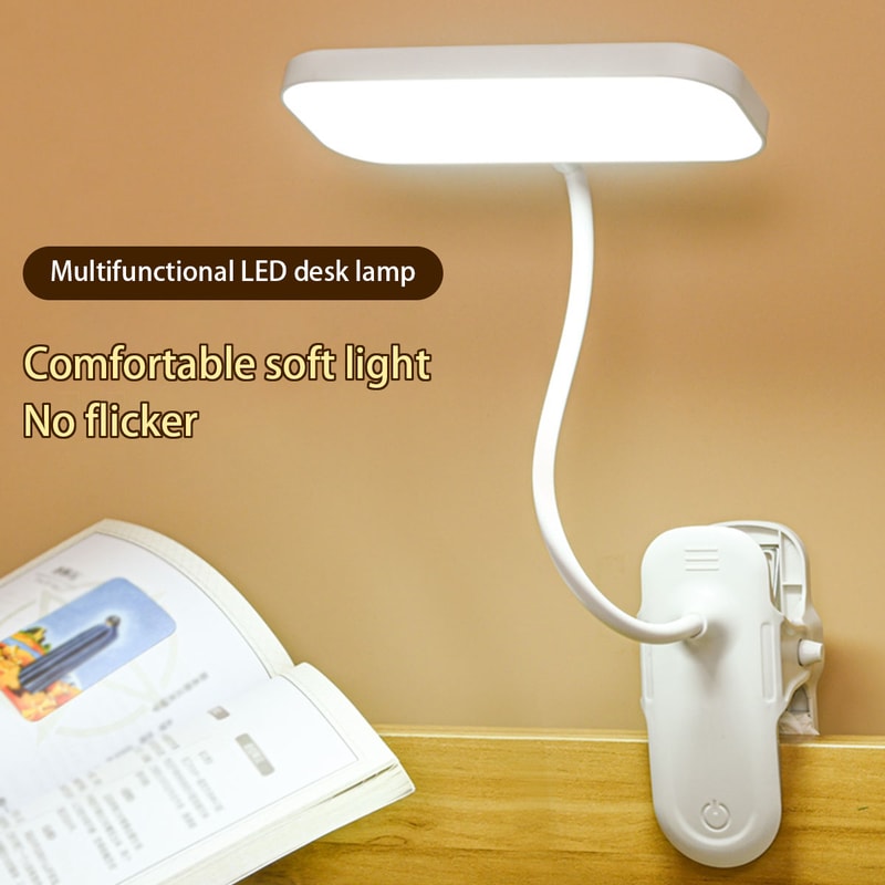 USB Rechargeable LED Desk Light, Clip-On, Touch Dimming & Eye Care for Work & Reading