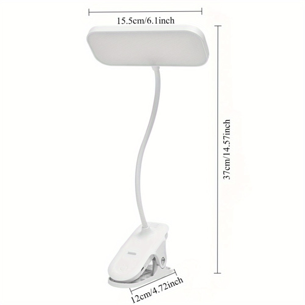 USB Rechargeable LED Desk Light, Clip-On, Touch Dimming & Eye Care for Work & Reading