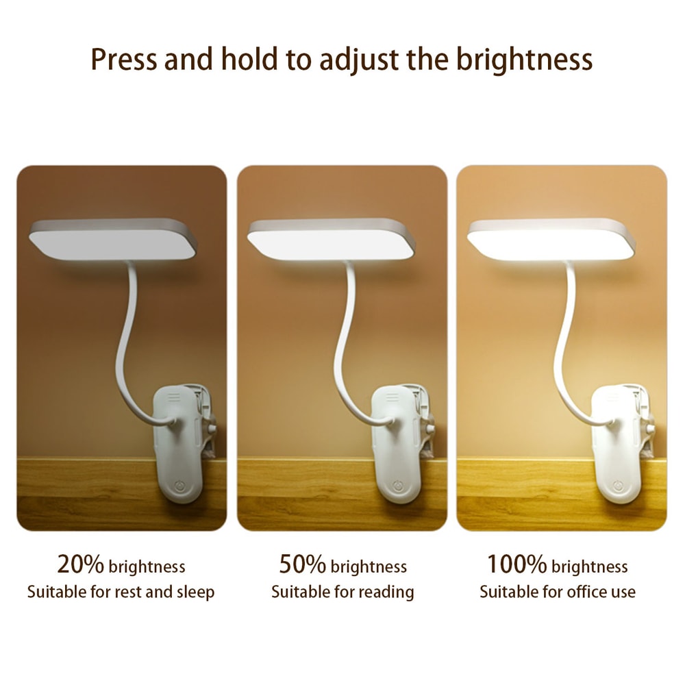 USB Rechargeable LED Desk Light, Clip-On, Touch Dimming & Eye Care for Work & Reading