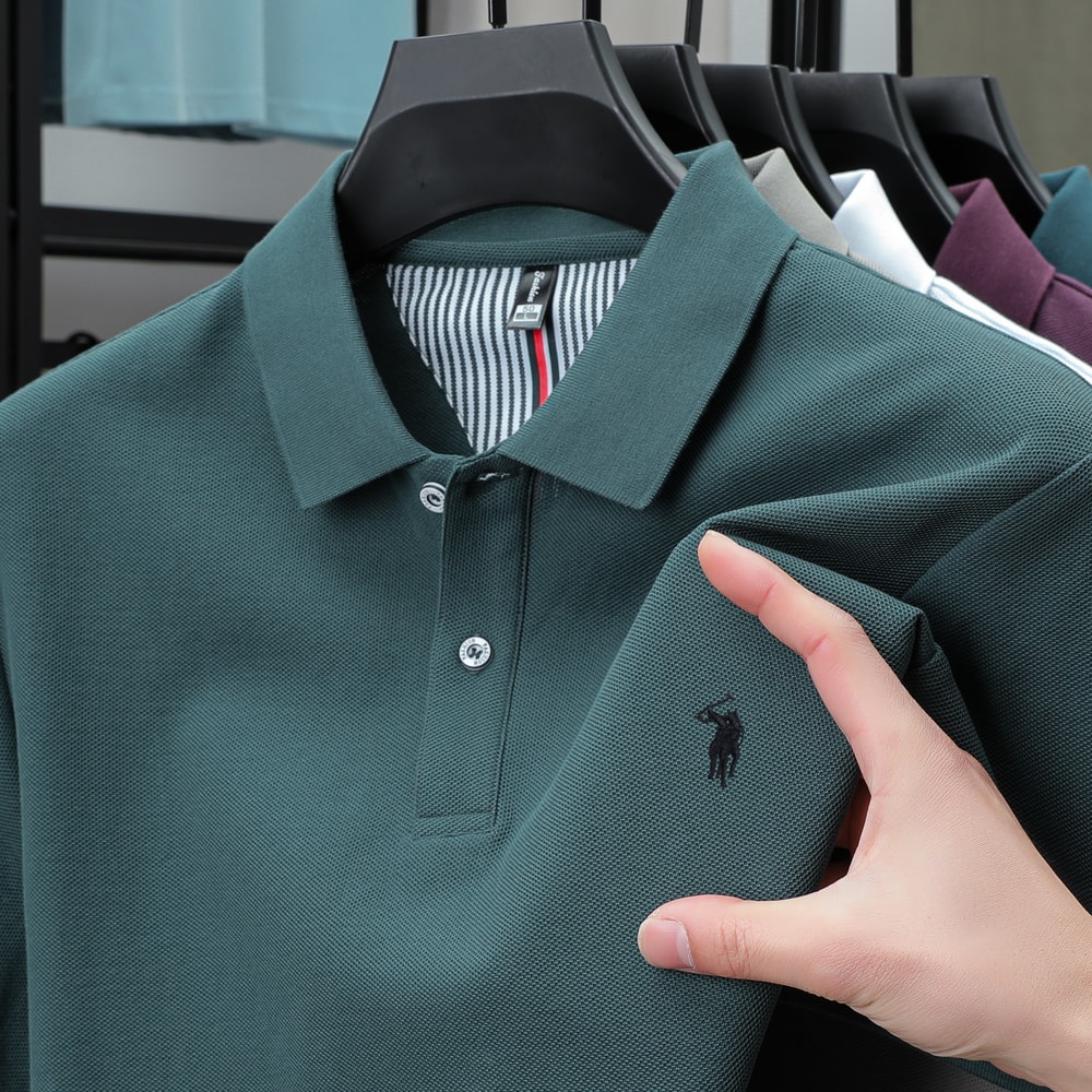 Men's Cotton Polo Shirt Short Sleeve Embroidered Business Casual Summer Wear