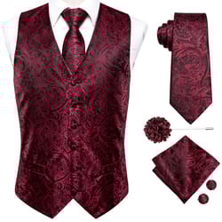 mens silk jacquard vest set with tie and accessories for weddings and formal wear