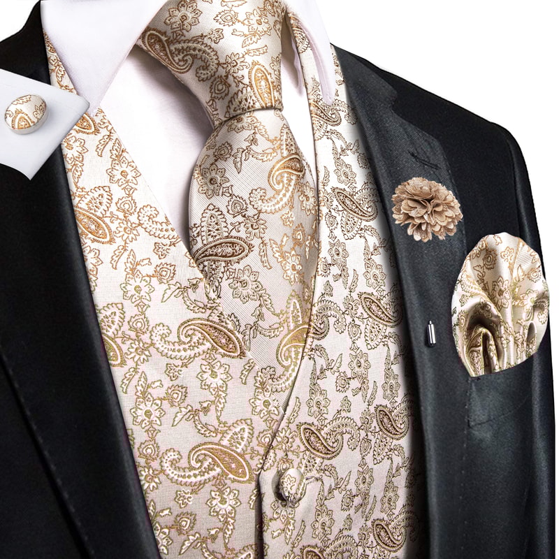 Men Silk Jacquard Vest Tie Set For Weddings And Formal Events 18